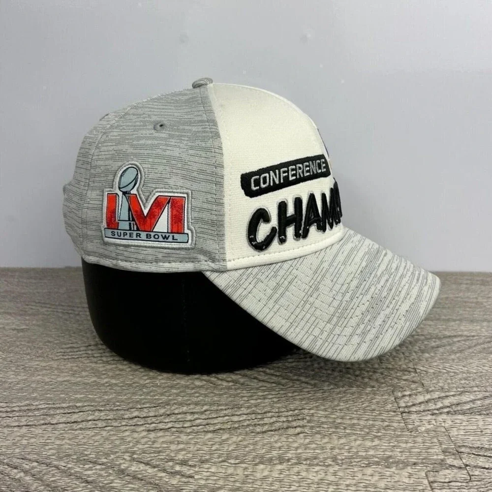 LA Rams Hat Cap Snap Back Gray White LVI Super Bowl Conference Champions